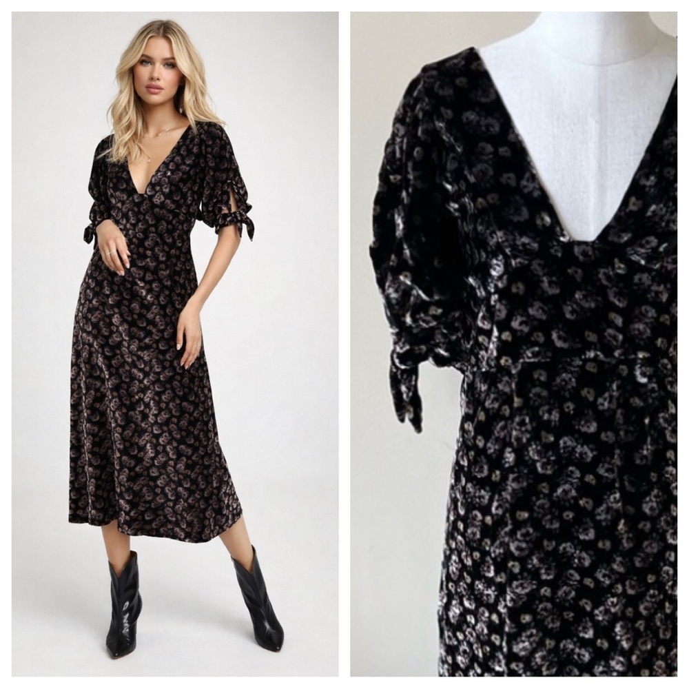 Sea Valerie Back Tie Midi Dress black velvet 51736